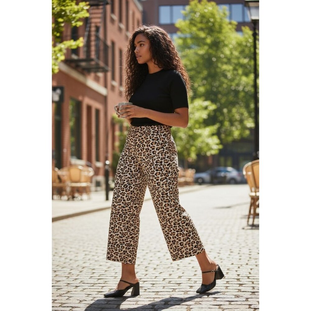 MAEVE By Anthropologie The Ettie High Rise Crop Pants Womens 28 leopard 🐆